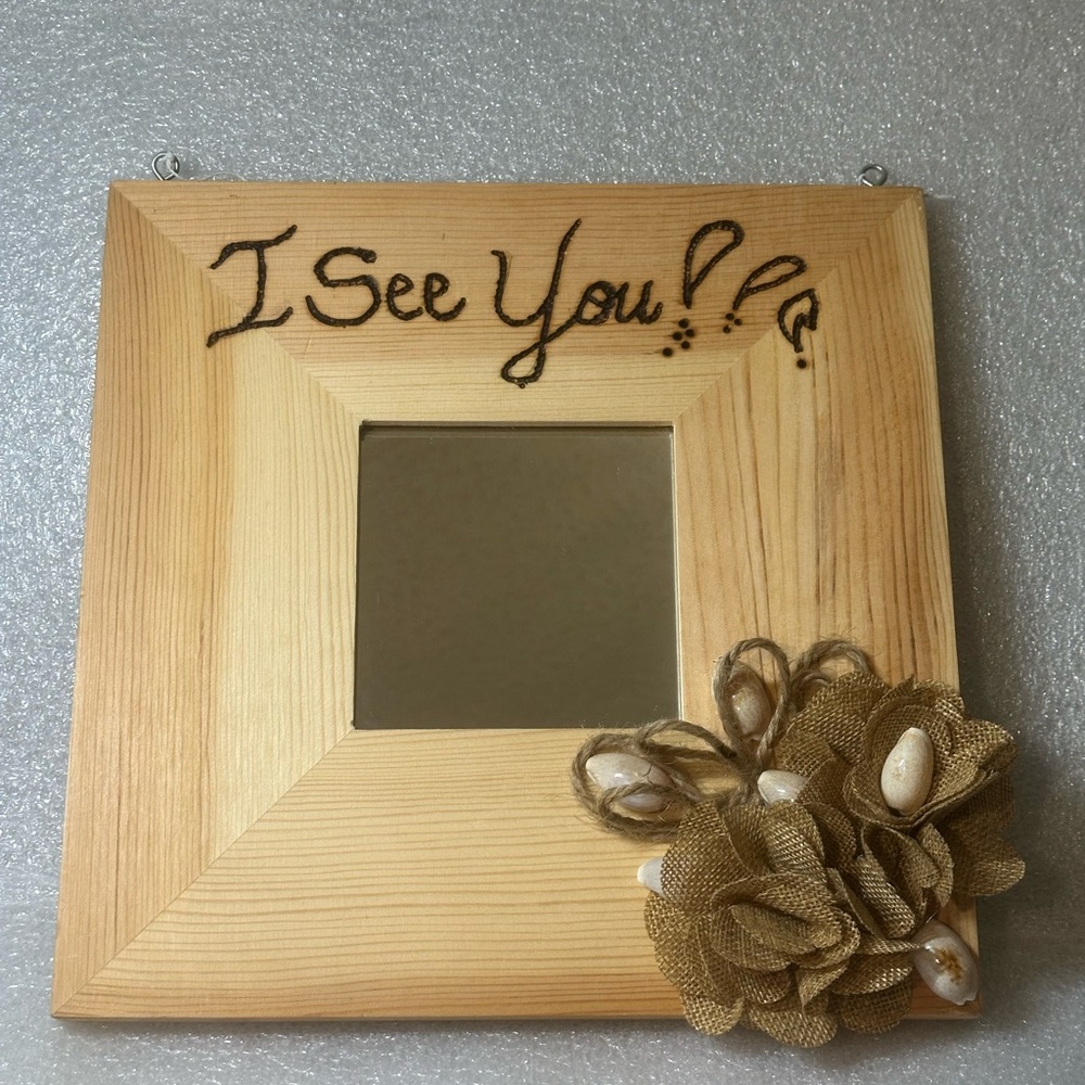 Hand Crafted Brown and Tan Wood Mirror Accent